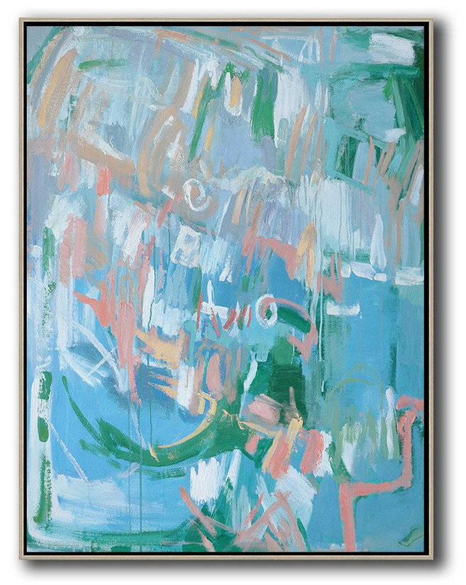 Large Abstract Art Handmade Painting,Oversized Abstract Landscape Painting,Oversized Art Blue,Pink,Green